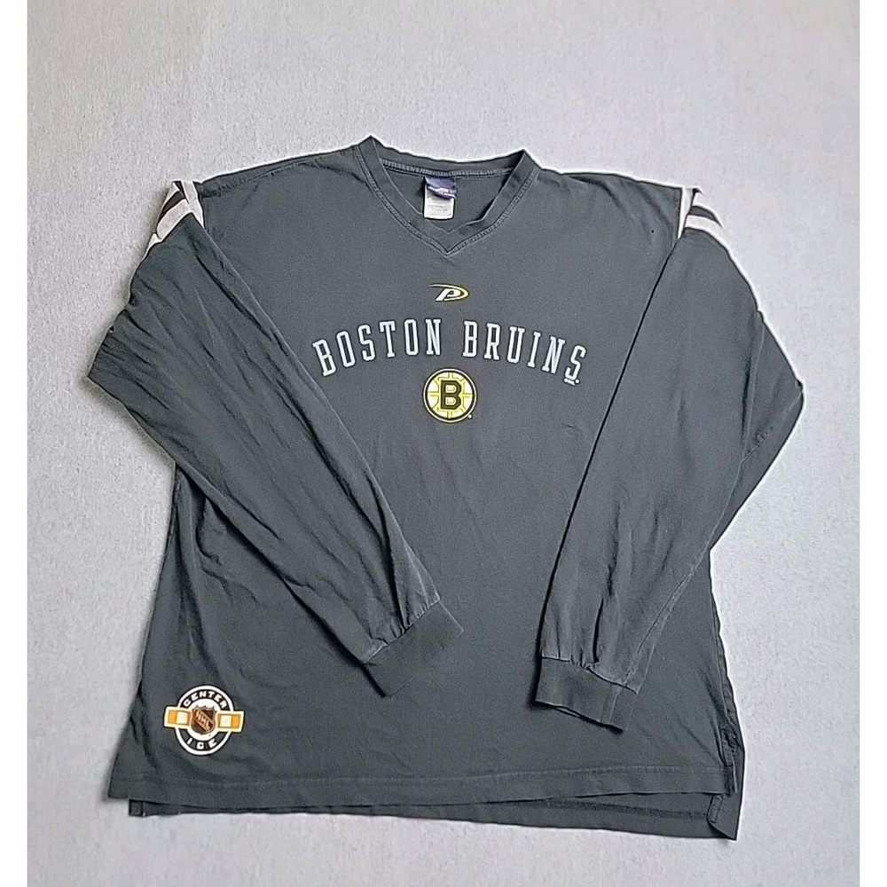 Pro Player Boston Bruins Shirt Mens XL Black Vintage NHL Center Ice Long Sleeve